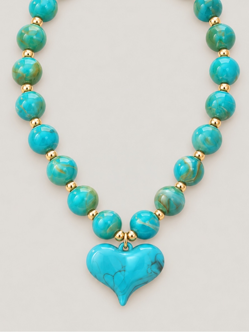 New! Turquoise Marbled Beaded Heart Necklace NWOT